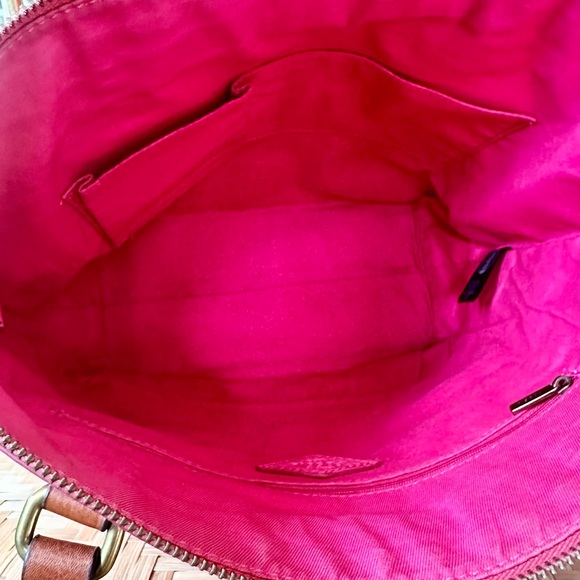 Fossil Sydney Pink Pebbled Leather Zip Tote Brown Trim - Picture 5 of 6